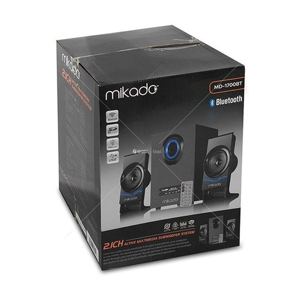 Mikado MD-1700BT 2+1 Siyah Usb+SD+Fm+Bluetooth Destekli Multimedia Speaker Hoparlör