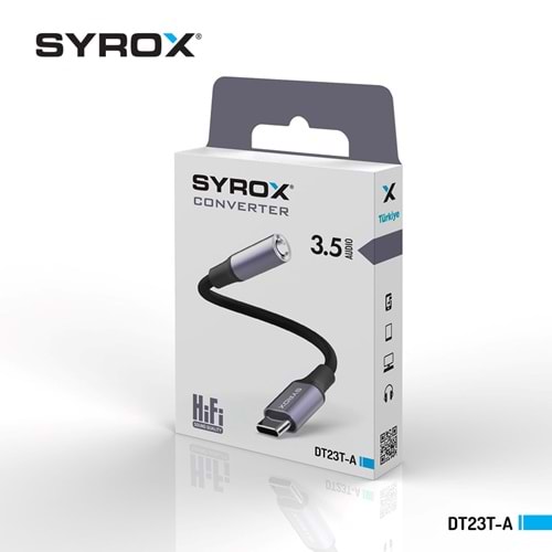 SYROX mikrofon ve kablolu kontrol desteğine sahip Type-c den 3.5 mm audio ses dönüştürücü DT23T-A