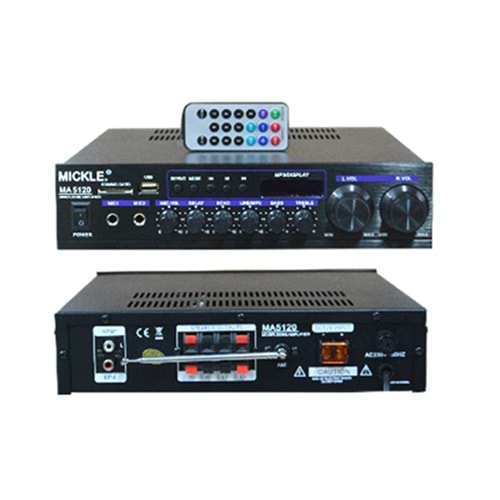 Mickle MA5120 Mini Amfi 2x100 Watt/12V/230V, Bluetooth, FM Radyo