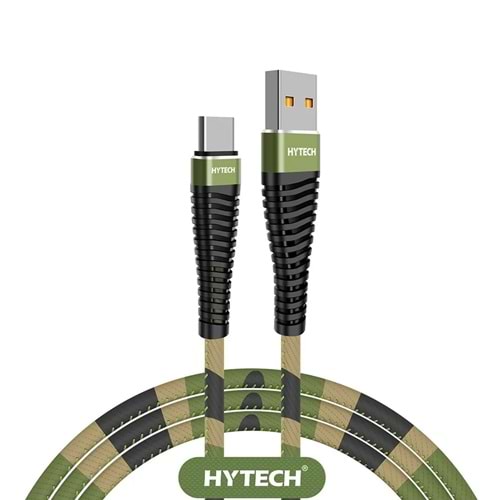 Hytech HY-X475 1.2M 3A Type-C Kamuflaj Desenli Kılıflı Yeşil Data + Sarj Kablosu