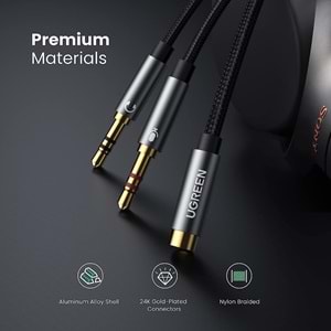 UGREEN Mikrofon ve Kulaklık Ayırıcı 3.5mm Y Siyah Kablo
