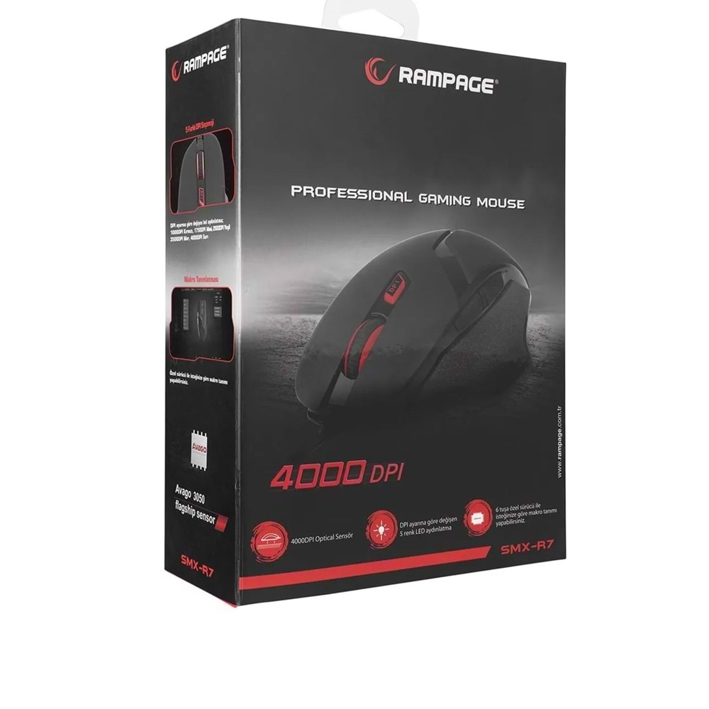Rampage SMX-R7 4000 Dpi Makro Avago Çipsetli Profesyonel Gaming Oyuncu Mouse
