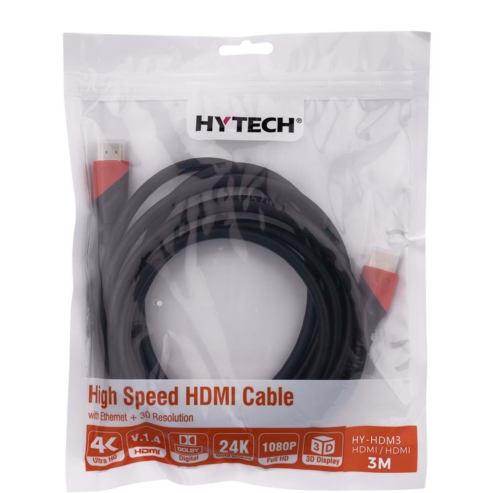 Hytech Hy-Hdm3 Hdmı To Hdmı 3M Altın Uçlu 24K 1.4 Ver. 3D Kablosu