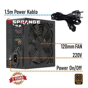 Sprange PS500-80P 500W 80 Plus Bronze Gamer 12CM Geniş Fan Power Supply