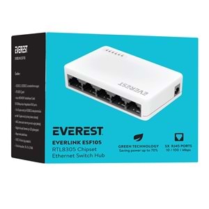 Everest EVERLINK ESF105 5 Port 10/100Mbps RTL8305 Chipset Fast Ethernet Masaüstü Switch Hub